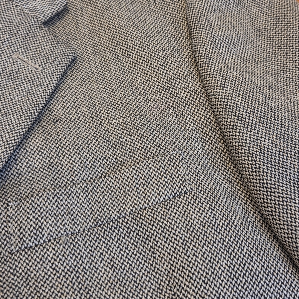VTG Tweed Jacket L Black Beige Herringbone 100% Lambs Wool Blazer Sport Coat 44R - Picture 6 of 16